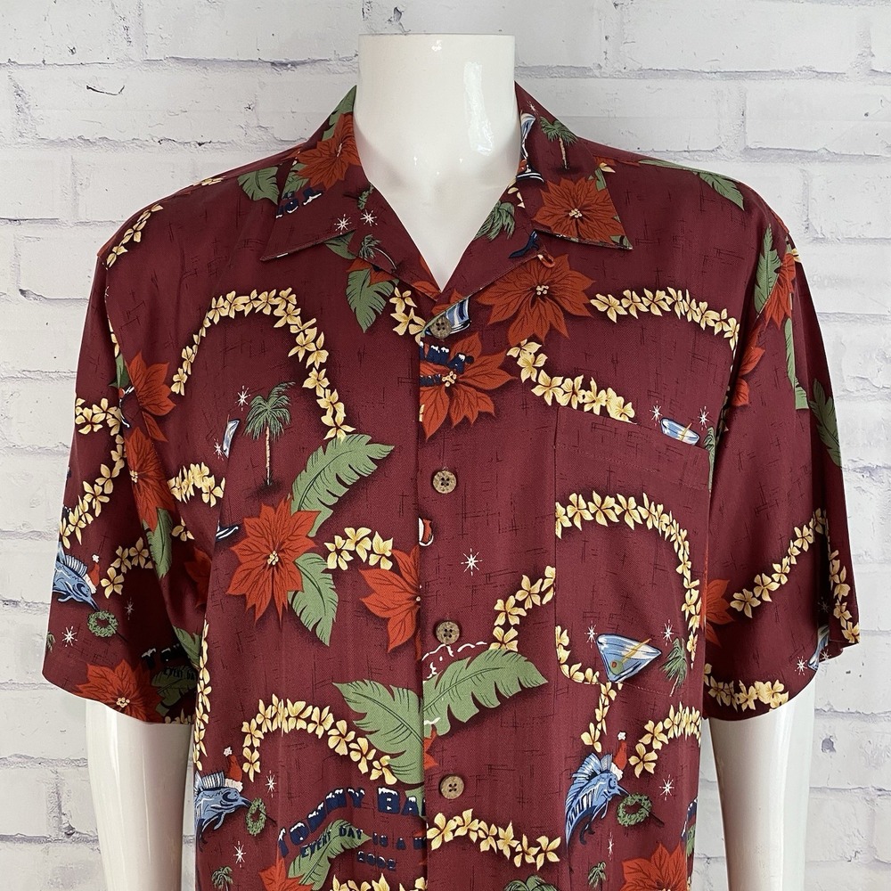 Tommy Bahama Shirt Men's Large Christmas Santa Hawaiian Camp‎ Floral 100% Silk